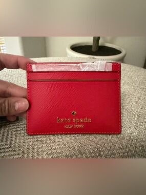 NWT Kate spade Ruby Red Saffiano Leather Card Case with Gold Logo